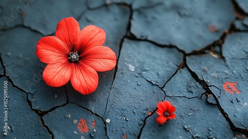 Red flower on cracked surface
