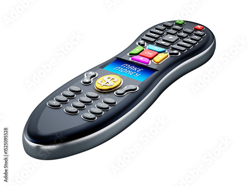 Make money text on remote controller LCD panel on transparent background. 3D illustration