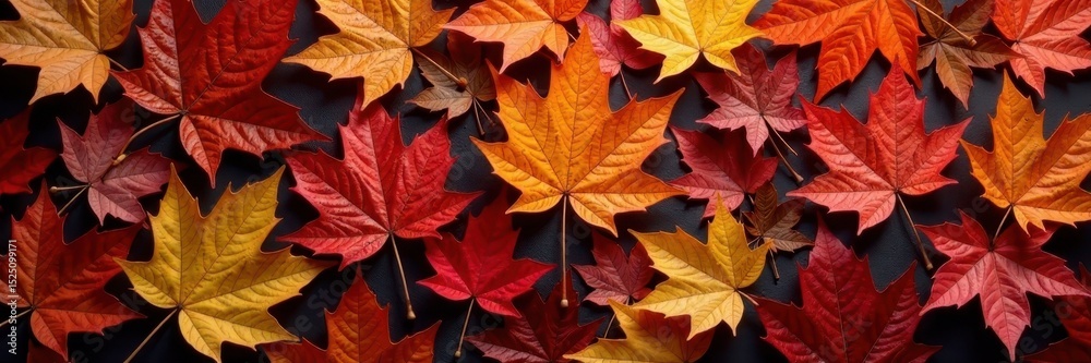 Fototapeta premium Rich tapestry of fallen autumn leaves Deep hues, intricate leaf design , oak, foliage, autumnal