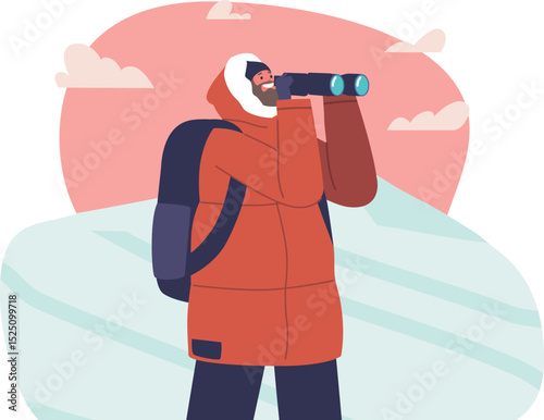 Polar explorer looking through binocular