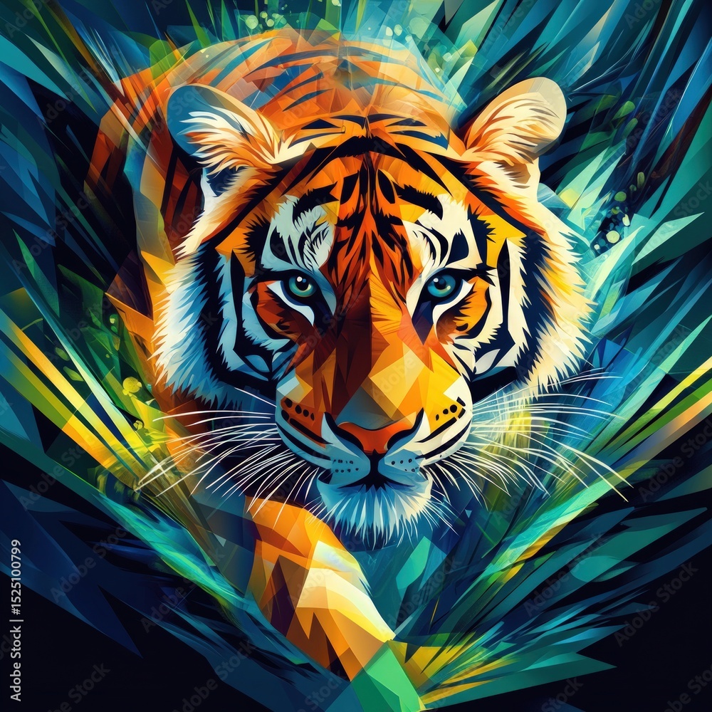 Tiger in vibrant geometric jungle Tiger in vibrant geometric jungle
