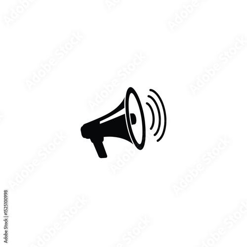 Minimal silhouette of a megaphone emitting waves or sound lines on white background