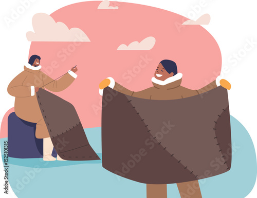 Happy Eskimo family sewing wear