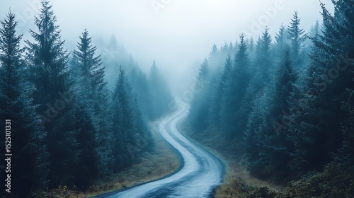 Misty forest road