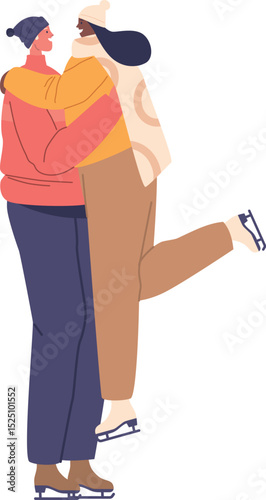 Loving couple skaters kissing vector illustration