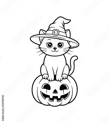 Halloween Pumpkin with Cat and eerie atmosphere Vector illustration