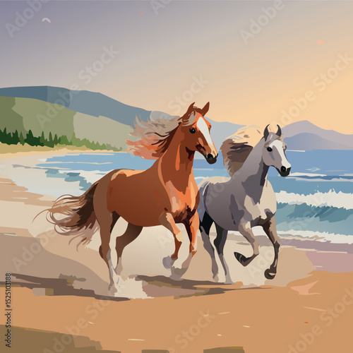 wild horses running on the beach,