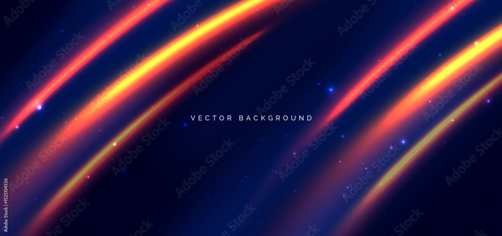 Obraz premium Light effect red curved motion speed movement on dark blue background.