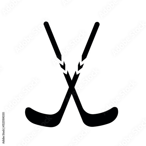 Crossed Hockey Sticks .Minimal Black Silhouette Sports Symbol