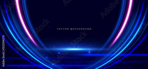 Futuristic technology blue and pink beam on dark blue background. Speed motion moving concept.