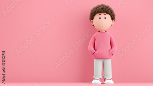 Charming Cartoon Boy with Pink Background photo