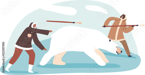 Eskimo men hunting polar bear