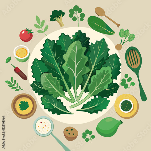 National Kale Day Vector Illustration, Healthy Green Superfood Concept with Organic Style