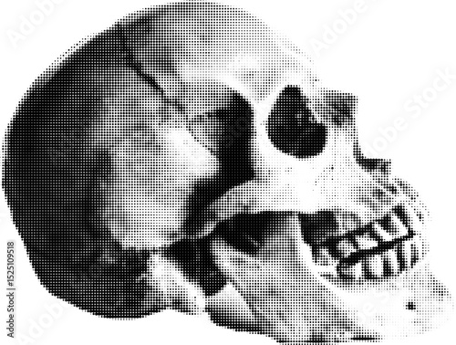 Halftone vector of human skull in profile view