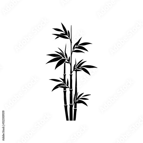 Vector logo of a bamboo stalk with leaves in minimalist black design.

