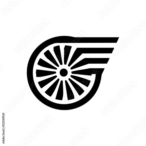 Minimalist car wheel icon with speed lines for dynamic motion effect.

