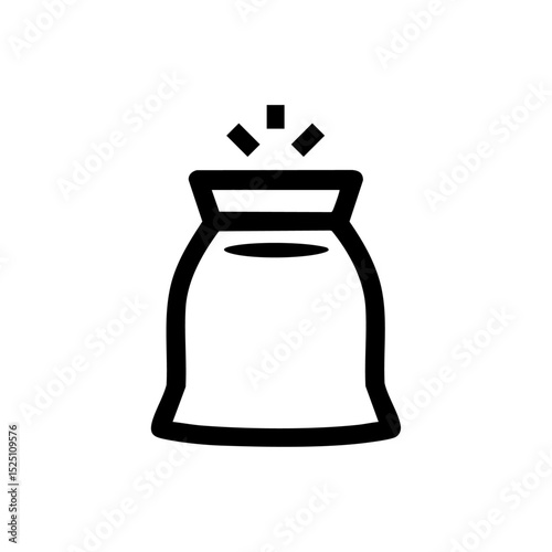 Vector logo of a cement bag with dust outline in minimalist black icon style.

