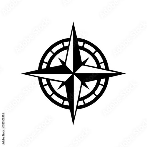 Compass rose vector icon with pointed triangle directions, symbolizing exploration and navigation.

