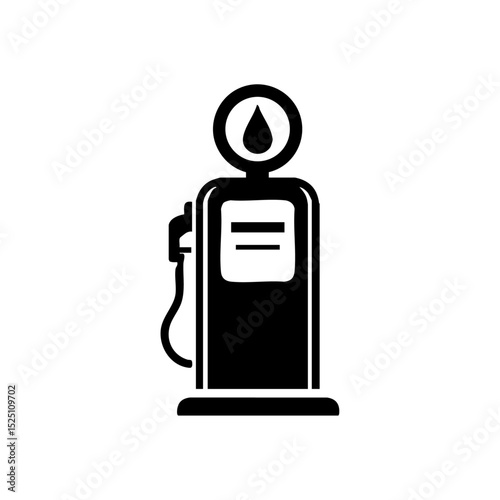 Vector logo of a classic gas pump with fuel droplet indicator. Black icon representing fuel station or gasoline services.



