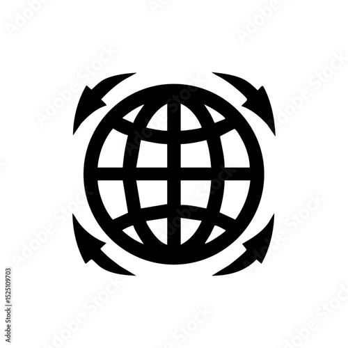Vector icon of a globe surrounded by rotating arrows, symbolizing global shipping and logistics.

