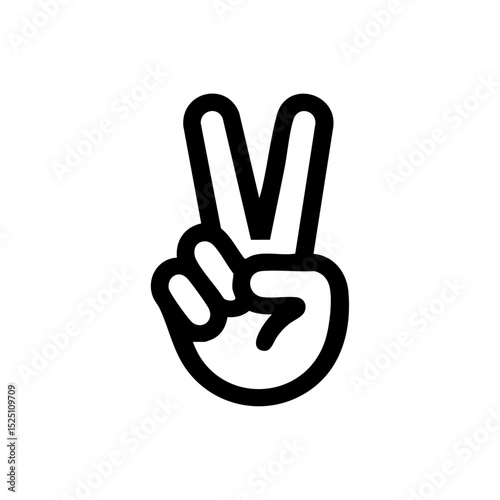 Black line icon of a hand making a peace sign with two fingers.

