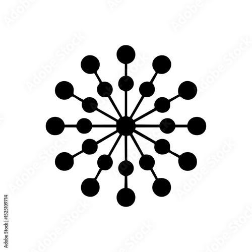 Minimalist icon representing a global network with radiating nodes.

