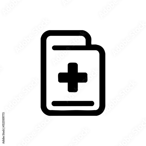 Black icon of a medical folder with cross symbol in minimalist style.


