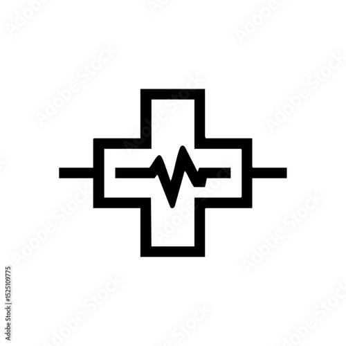 Medical cross icon with central heartbeat line for healthcare concepts.

