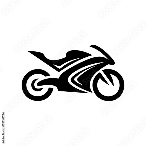 Minimalist black vector logo of a motorcycle in dynamic silhouette.