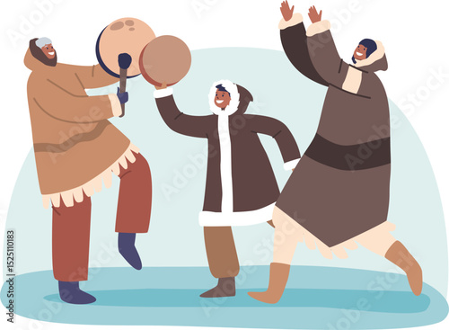 Happy Eskimo family dancing vector illustration