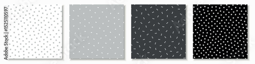 Collection of seamless geometric minimal patterns - black, white and gray design. Abstract simple unusual monochrome backgrounds. Elegant fabric prints