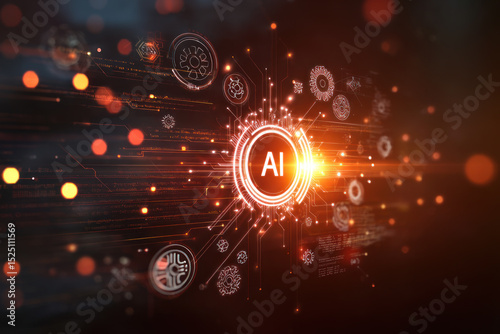 AI technology concept with glowing elements and digital connections in a futuristic design