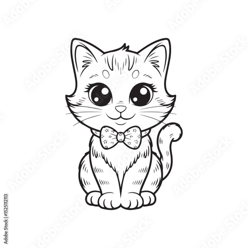 Adorable kitten wearing a bow tie coloring page