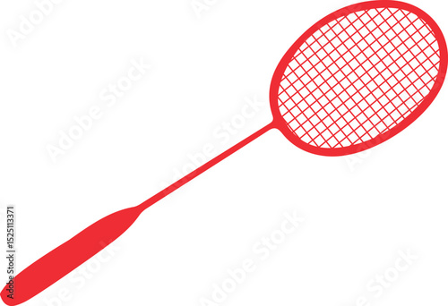 Red Badminton Racket Isolated on White Background