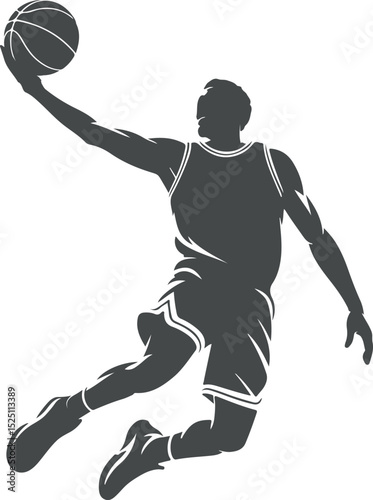 Basketball Player Silhouette Performing Slam Dunk in Action, basketball player silhouette vector