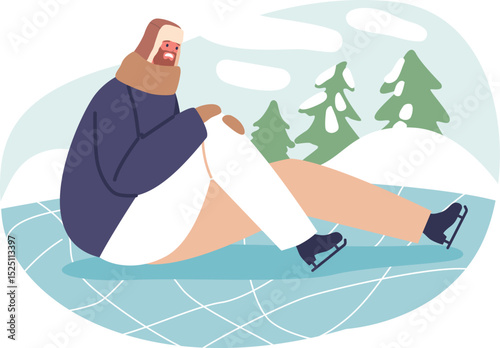 Man ice-skater with injured knee