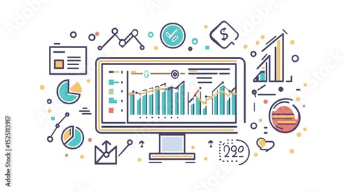 Colorful infographic of a monitor displaying a data chart