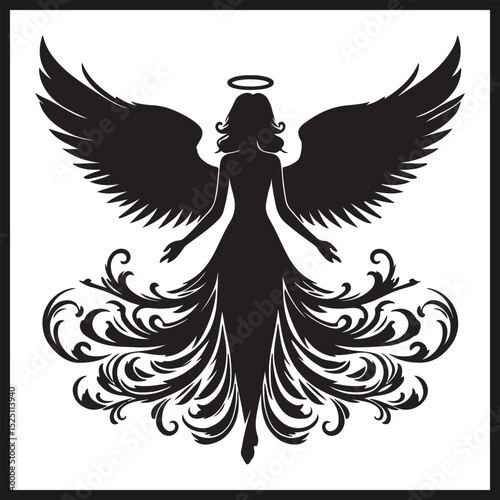 A black silhouette of an Angel vector
