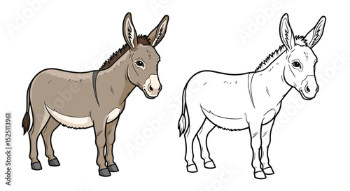 Asian Donkey Coloring Sheet Featuring Full Color and Clean Line Art for Childrens Activities