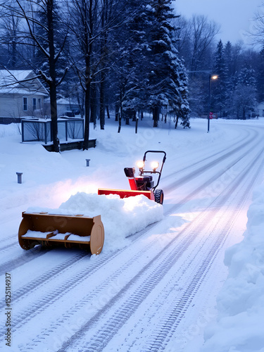 Snowblower cleans the road from snow. winter