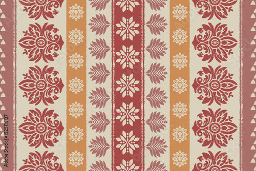 Ikat floral paisley embroidery seamless pattern. Ikat ethnic flower oriental pattern traditional. Motifs African boho. Ethnic ikat floral Border Indian floral Aztec embroidery border