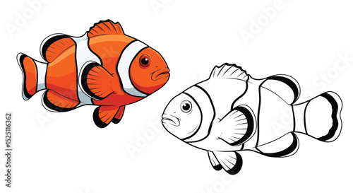 Clownfish Coloring Sheet Featuring Full Color and Clean Line Art for Young Marine Biologists