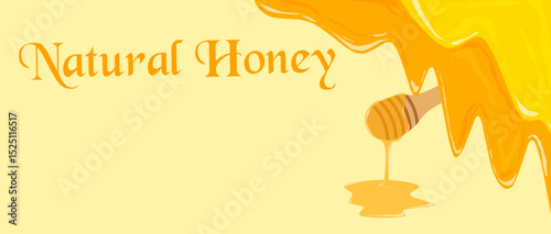 Background honey that drips. Cartoon Liquid Honey. Golden yellow honey syrup with beehives, drops and sparks. Vector Organic and Natural Production, Illustration of Flat Style Vector