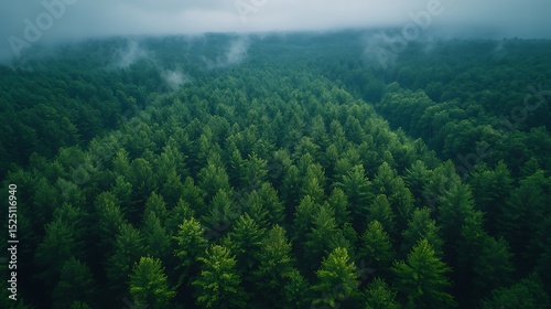 Dense evergreen forest aerial view
