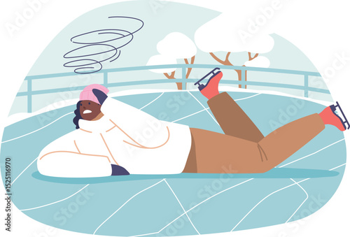 Woman falling down on rink