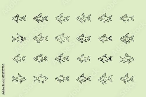 Rummy Nose Tetra, aquarium fish, line art illustration