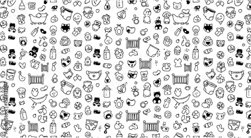 Baby care icons seamless pattern isolated on white background vector illustration.
