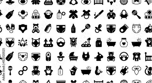 Baby care icons seamless pattern isolated on white background vector illustration.
