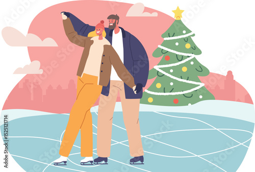 Loving couple skating having fun