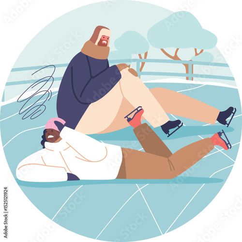 People falling on ice rink